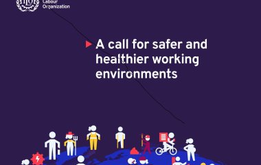 Coverbild des ILO-Berichts mit abstrakten menschlichen Figuren verschiedener Berufsgruppen rund um den Erdball