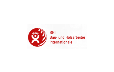 Logo der Bau- und Holzarbeiter Internationale (BHI), ein globaler Gewerkschaftsverband. International firmiert dieser auch unter Building and Woodworkers International (BWI). 